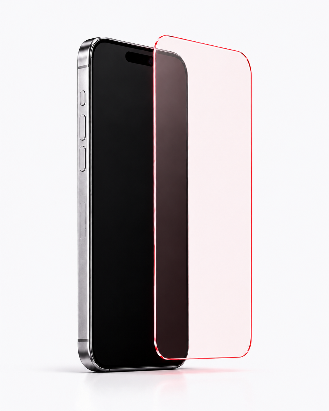 LumaShield screenprotector zwevend voor een zilveren smartphone